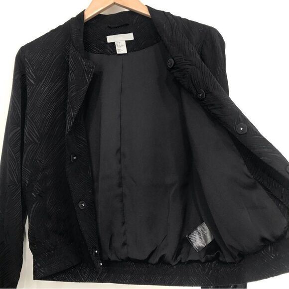H&M Black Silky Textured Linear Print Bomber Jacket - Picture 4 of 16